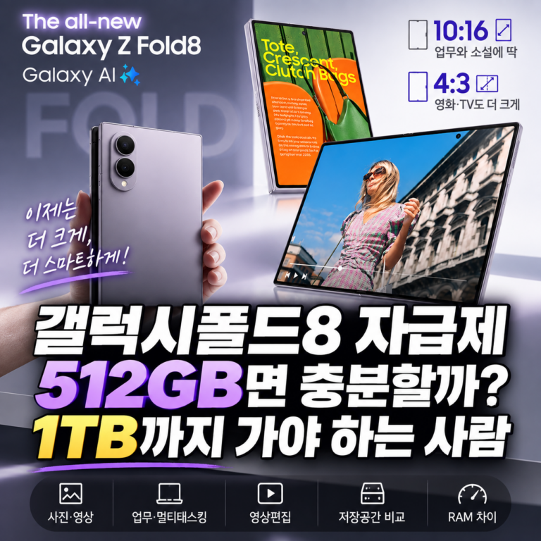 갤럭시폴드8 자급제 SM-F971N, 512GB면 충분할까? 1TB까지 가야 하는 사람