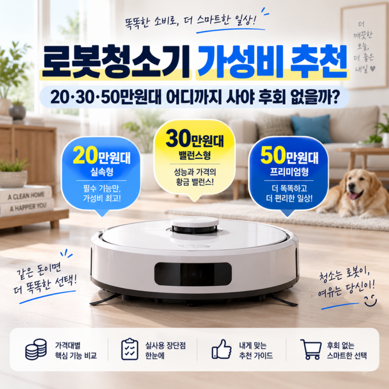 로봇청소기 가성비 추천, 20·30·50만원대 어디까지 사야 후회 없을까?