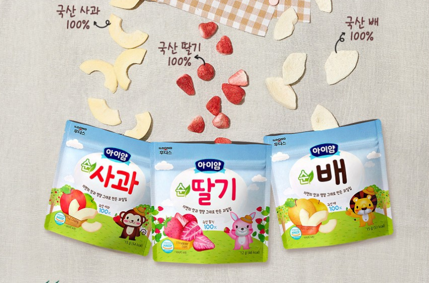 추석 귀성길 아이 간식 추천, 차 안에서 덜 흘리고 먹기 편한 것 10가지 4 일동후디스 아이얌 과일칩 이미지